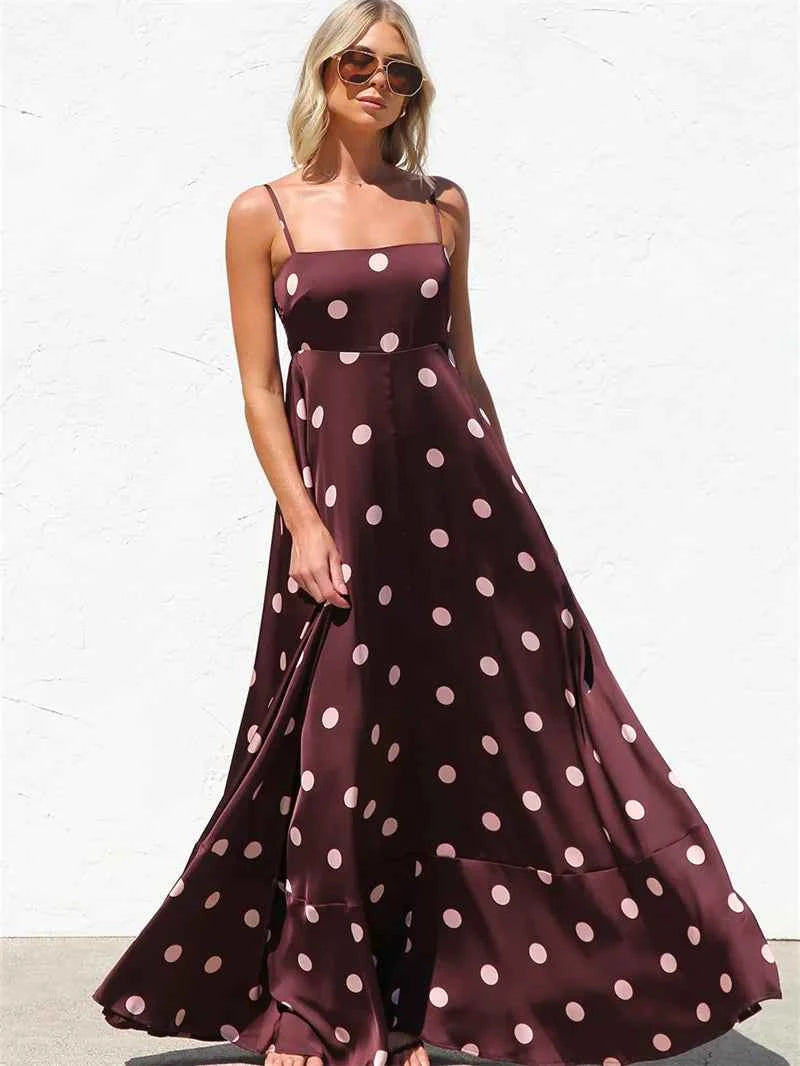 Fucsia long women's dress with thin straps, elegant maternity dress by Corporación Turística, perfect for summer events.