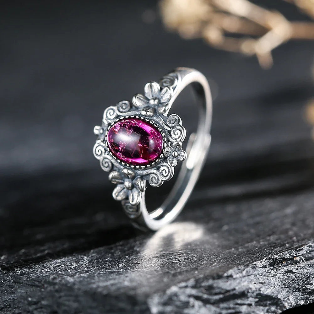 Sterling silver 925 genuine amethyst ring featuring a 7x5mm purple gemstone, crafted by Corporación Turística.