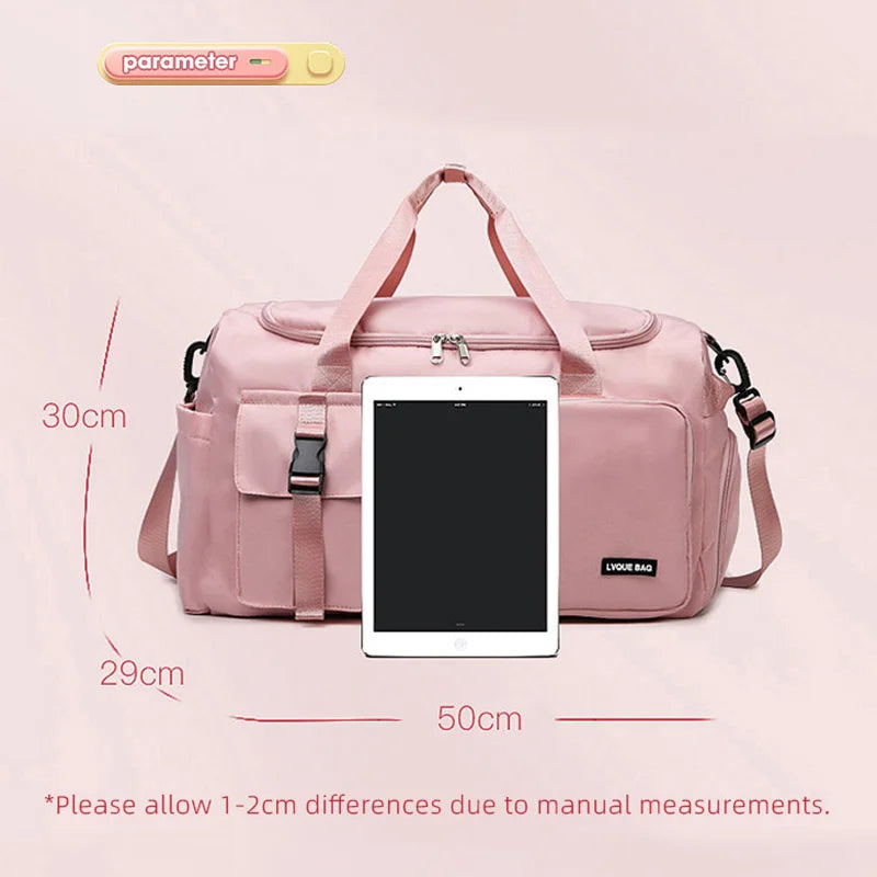 Sport gym bag by Corporación Turística with separate wet and dry compartments, designed for athletic and travel use.