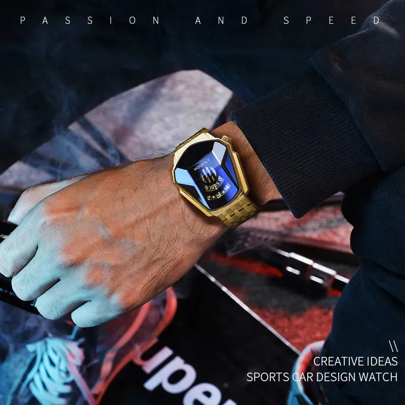 Luxury men's gold wristwatch with blue dial and band, elegant design from Corporación Turística.