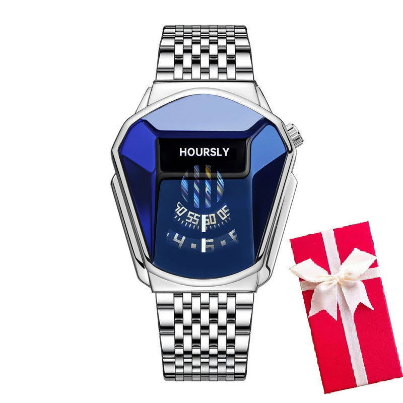 Luxury men's gold wristwatch with blue dial and band, stylish design from Corporación Turística.