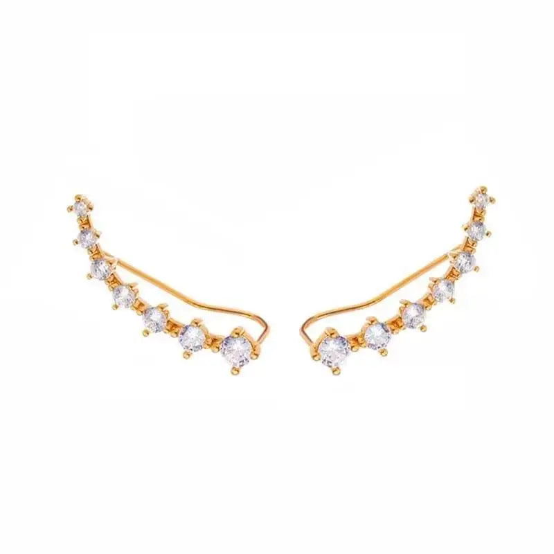 Gold and white Korean fashion zircon dangling earrings featuring sparkling gemstone accents, stylish for women.