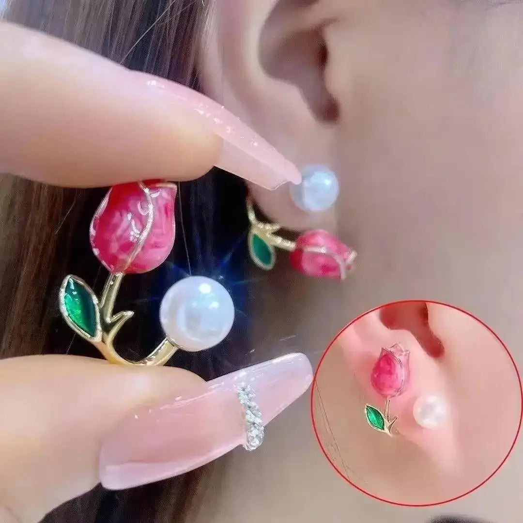 Gold and white Korean fashion zircon dangling earrings with intricate design, perfect for stylish women.