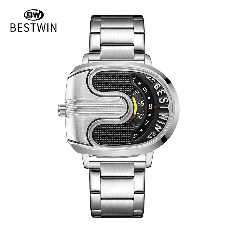 Luxury gold men's watch by Corporación Turística with a unique design and white band, stylish and elegant timepiece.