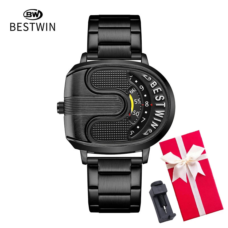Luxury gold men's watch by Corporación Turística featuring a unique design and white band, elegant and stylish for formal wear.