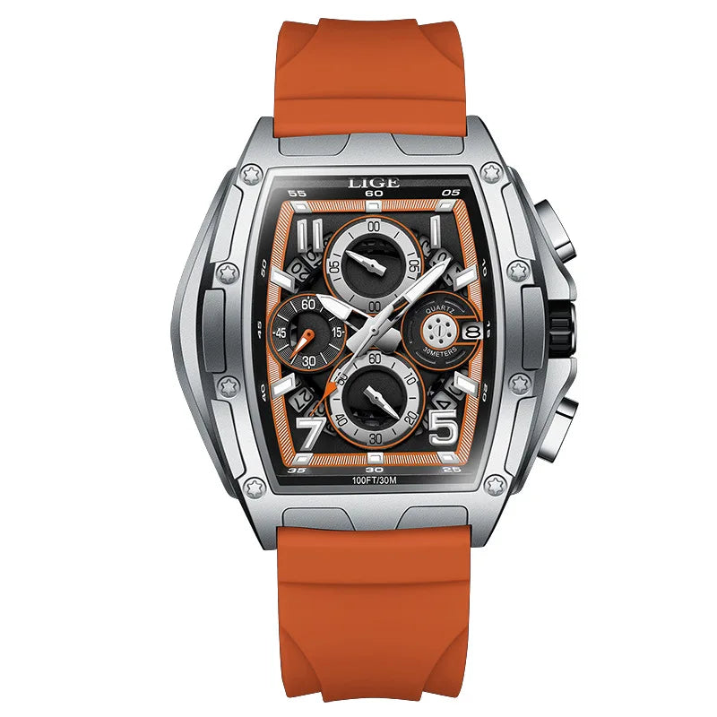 LIGE 2026 men's quartz watch with a square black dial and gold-tone case, stylish and modern timepiece for men.