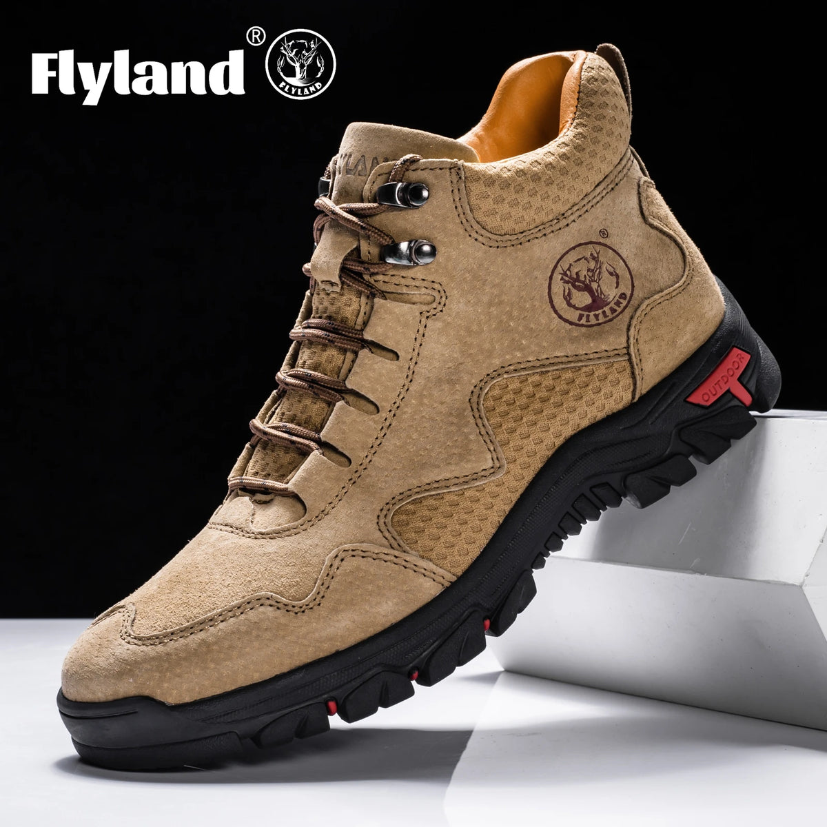 Flyland men's ankle boots in black leather, showcasing sleek design and polished finish, perfect for casual or formal wear.
