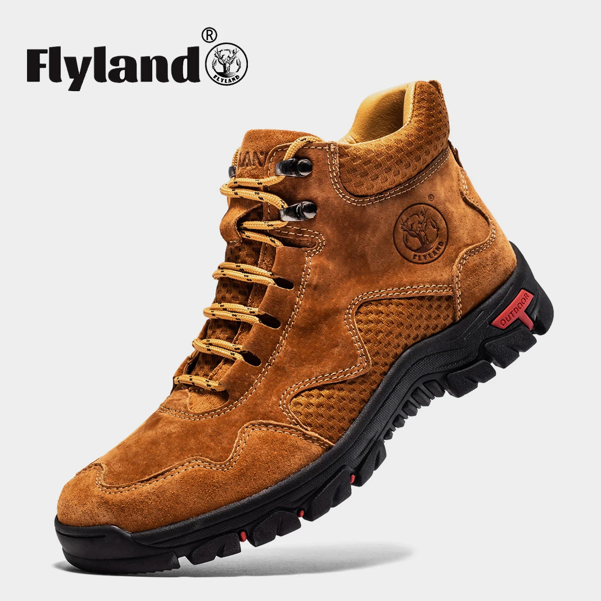 Brown leather ankle boots for men from FLYLAND, featuring a sleek design and sturdy soles, by Corporación Turística.