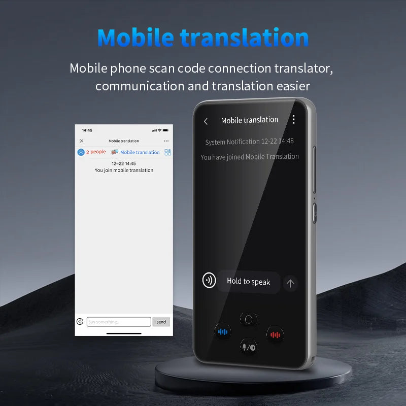 Gray language translator device by Corporación Turística compatible with 138 languages, shown with Chinese mainland display.
