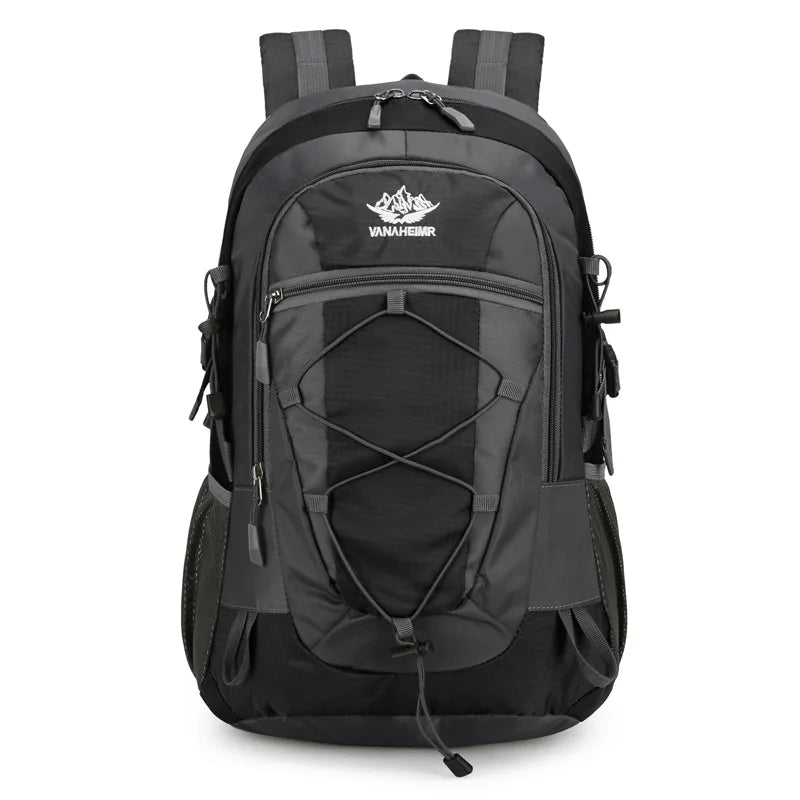 Green hiking and outdoor sports backpack with 36-55L capacity, designed for trekking and leisure activities, by Corporación Turística.