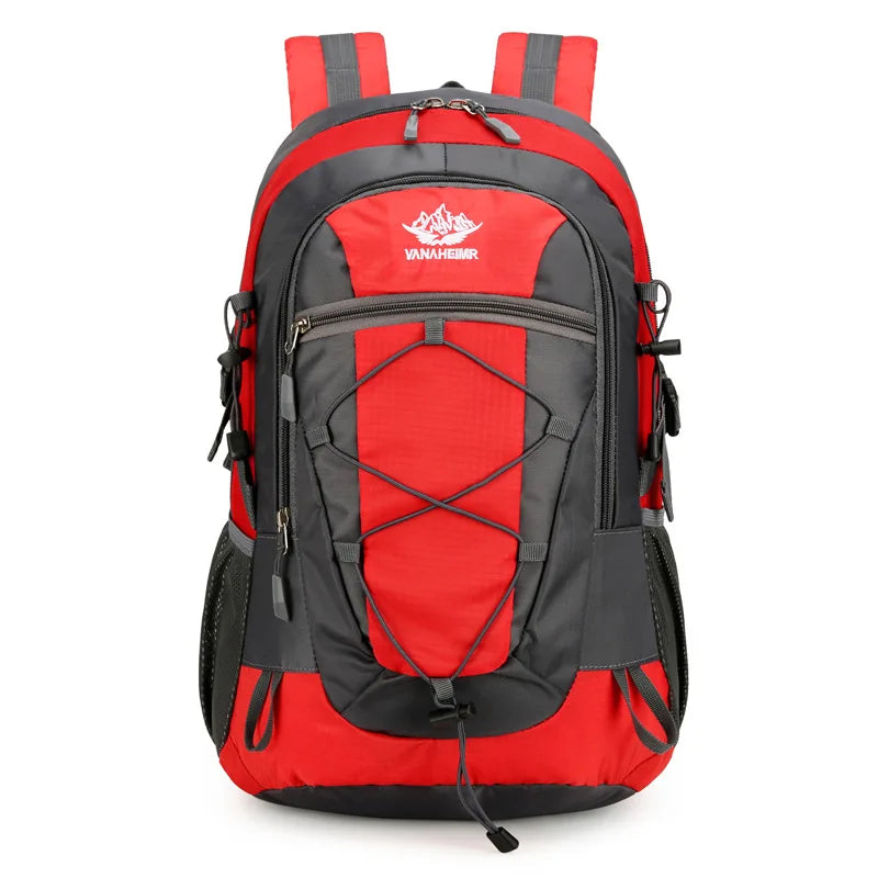 Green hiking and outdoor sports backpack by Corporación Turística, 36-55L capacity, ideal for hiking and outdoor activities.