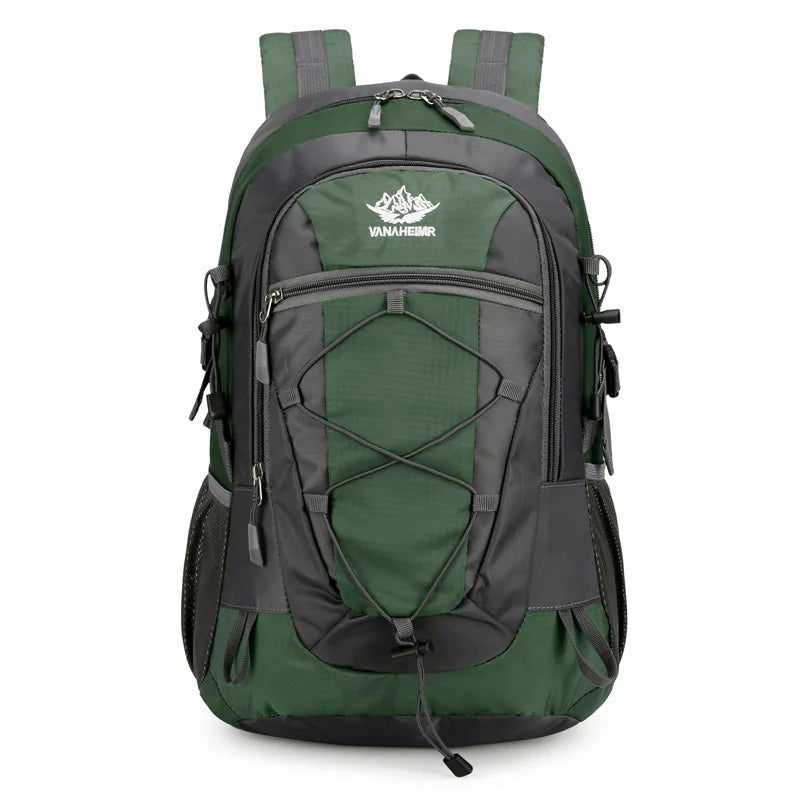 Green Corporación Turística hiking and outdoor sports backpack with 36-55L capacity, ideal for trekking and outdoor leisure activities.