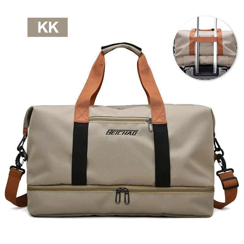 Green travel gym bag by Corporación Turística, compact sports and short trip luggage with durable handles and spacious interior.