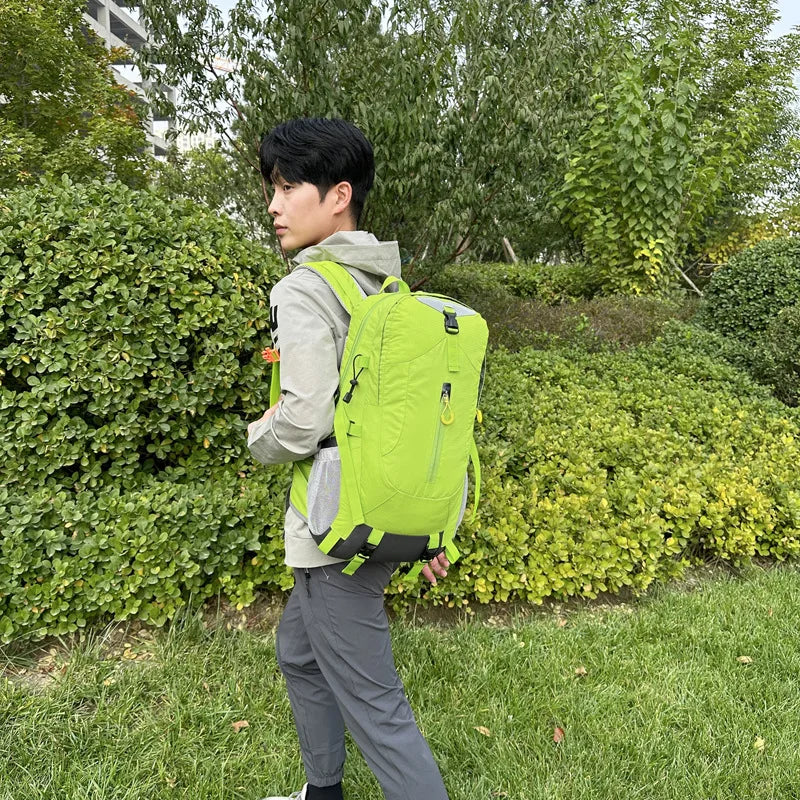 Large capacity outdoor hiking backpack by Corporación Turística, green, durable design for mountain adventures.