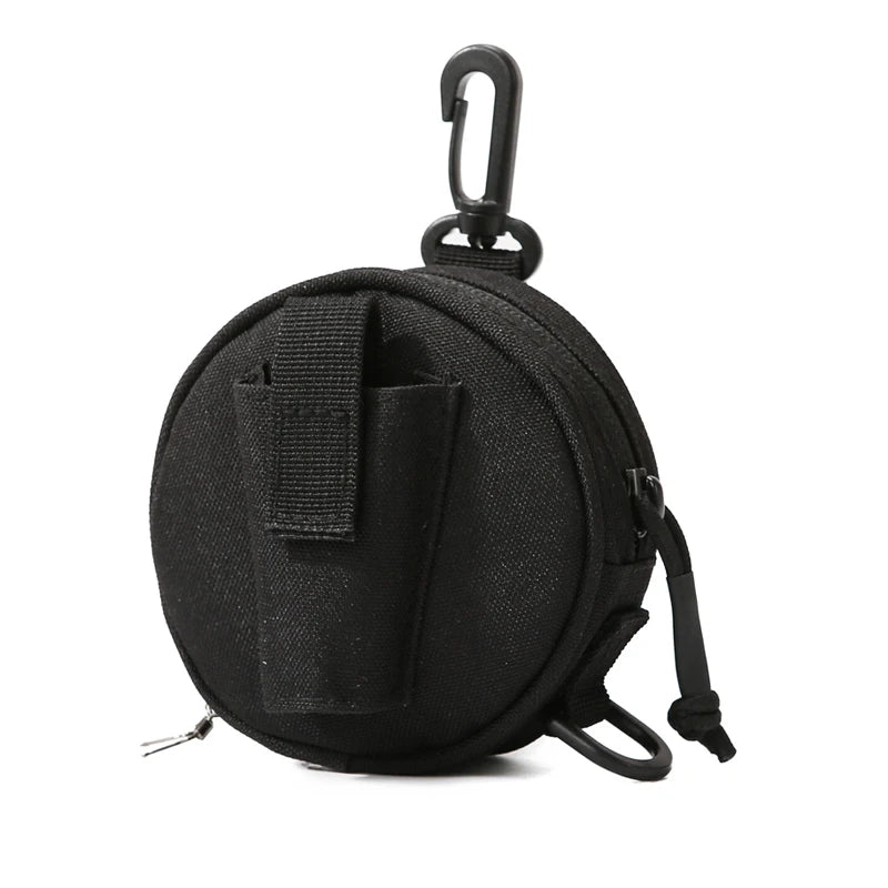 Green camouflage tactical MOLLE bag, hanging fishing tackle bag with multiple compartments for outdoor fishing gear.