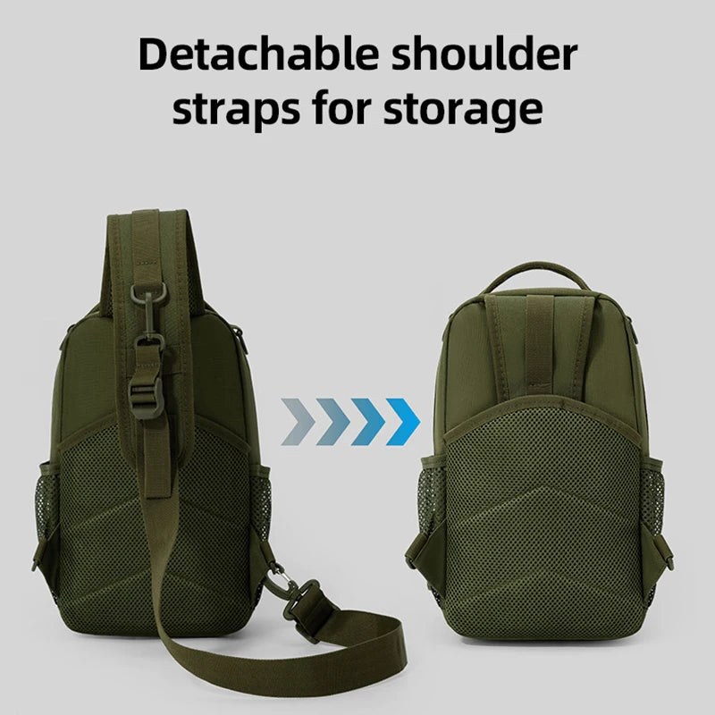 Green camouflage fishing tackle bag and backpack with support, designed for storing fishing gear and accessories.