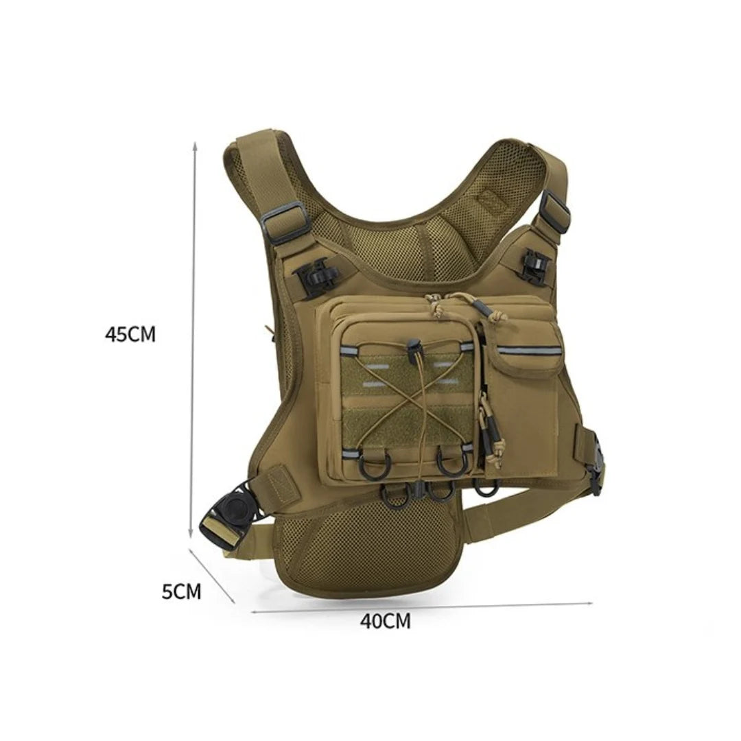 Green camouflage sports vest with hydration pack for men and women, designed for outdoor activities and active wear.