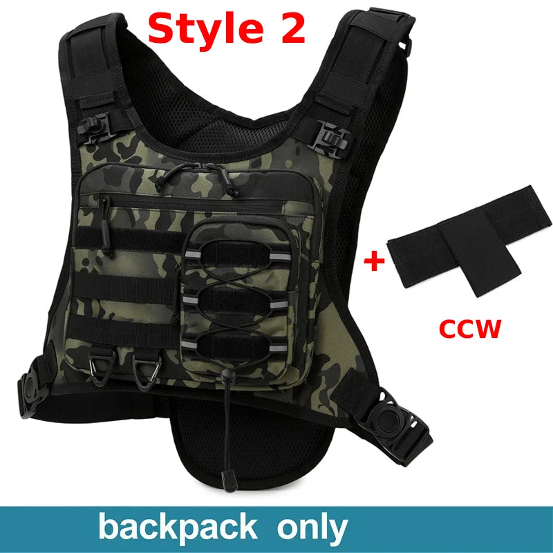 Green hydration running vest by Corporación Turística with adjustable straps and front pockets for hydration and storage.