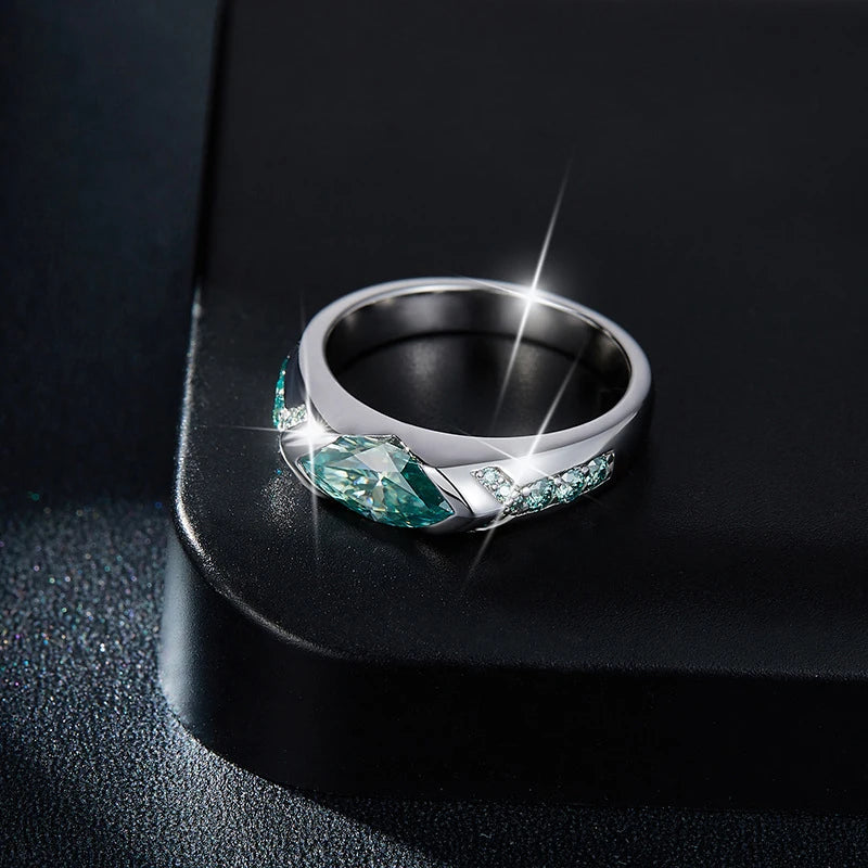 Set of five green NeeTim mossanita cut marquise-shaped rings, 5x10mm, showcasing vibrant natural gemstone jewelry.