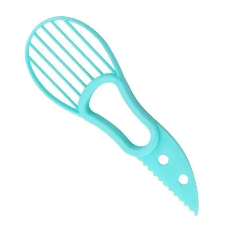 Green 3-in-1 avocado tools kit from Corporación Turística, including slicer, pitter, and peeler for easy avocado preparation.