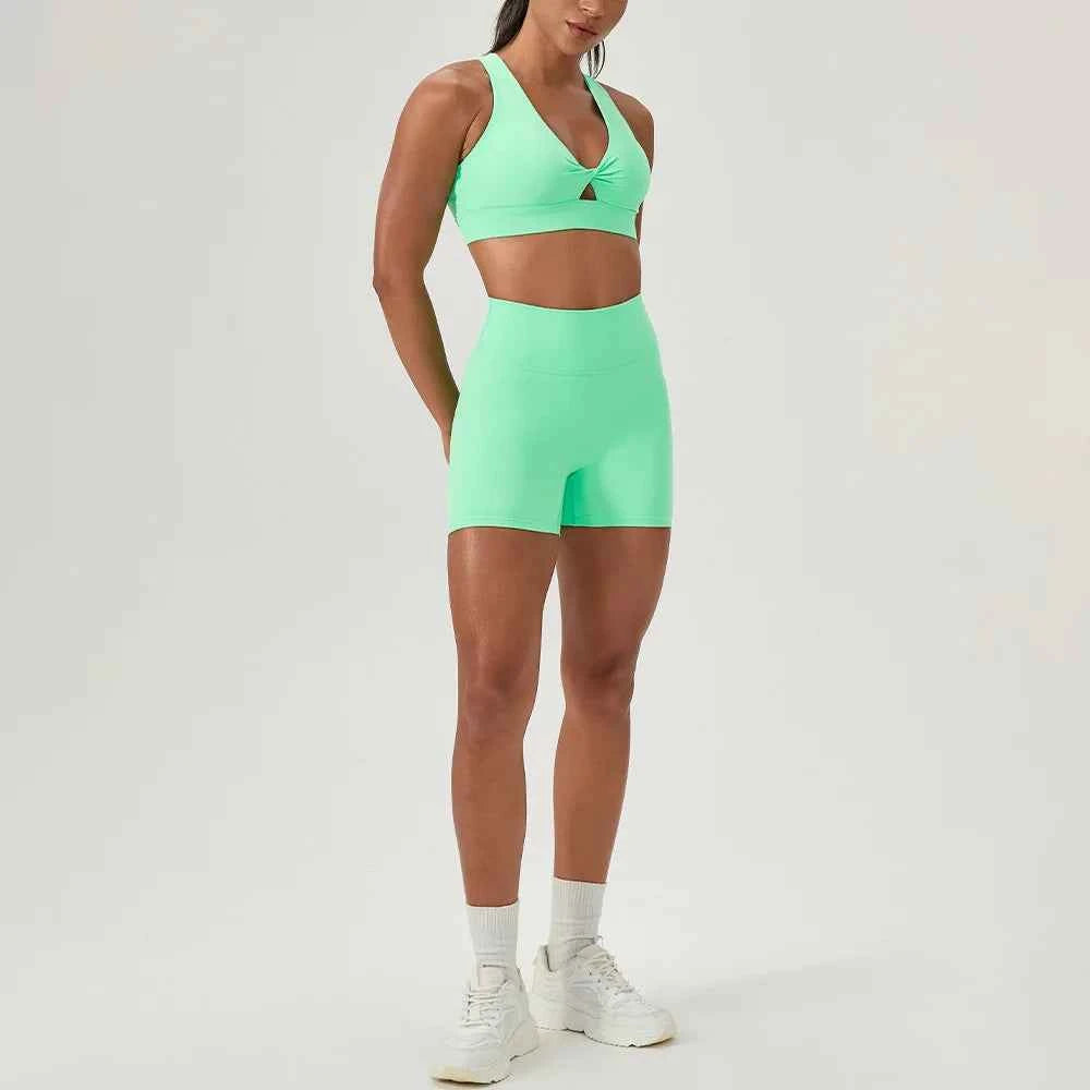 Green Naked Yoga Set with sexy sports bra from Corporación Turística, featuring a stylish and comfortable design for active wear.