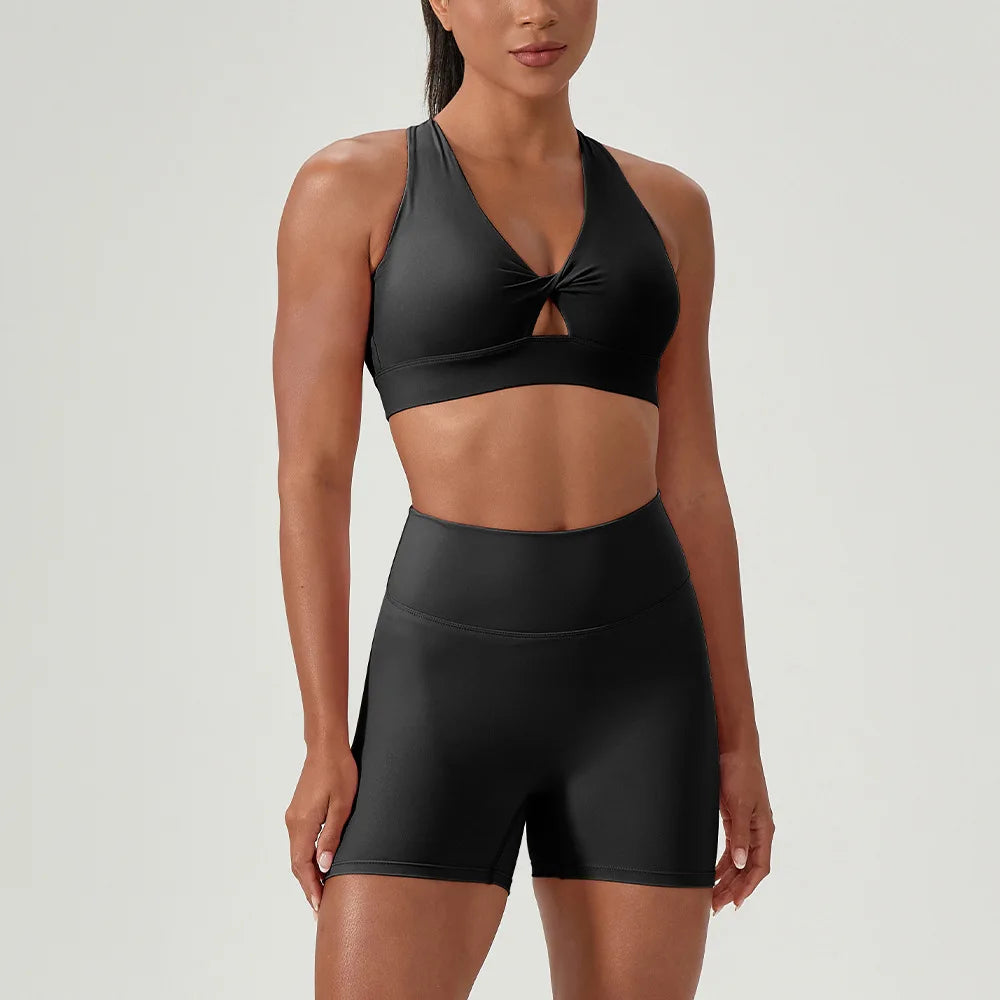 Green Naked Yoga Set by Corporación Turística featuring a sexy sports bra and matching yoga leggings, designed for active wear.