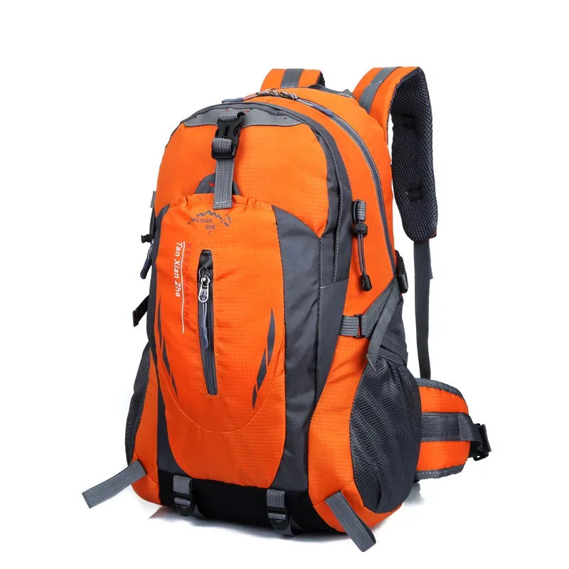 Green outdoor travel backpack by Corporación Turística, large capacity hiking and adventure backpack with multiple compartments.