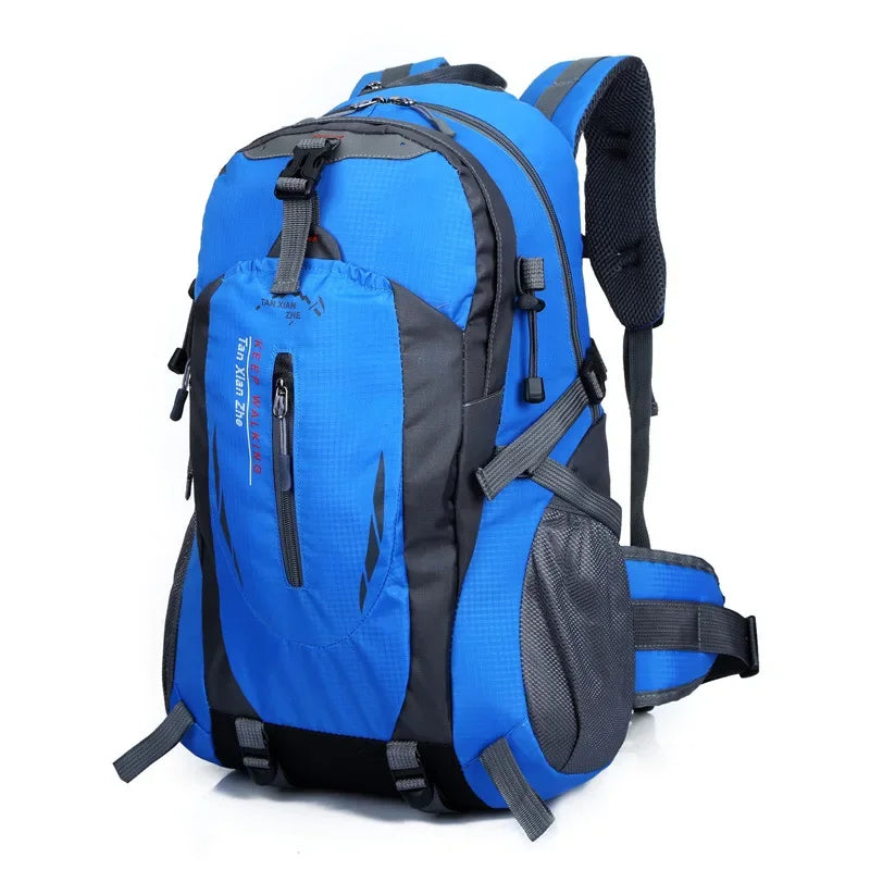 Green outdoor travel backpack by Corporación Turística, large capacity backpack for hiking and adventure trips.