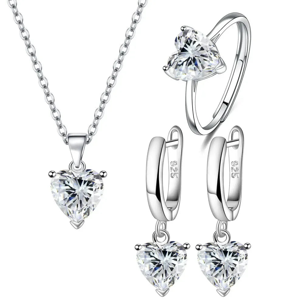 Silver jewelry set for women featuring a necklace and earrings made of 925 sterling silver, with intricate design details.