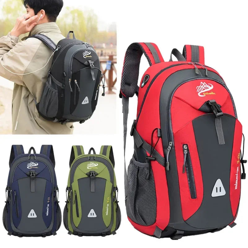 Green travel backpack for men and women, hiking and mountaineering bag by Corporación Turística, compact and durable for outdoor adventures.
