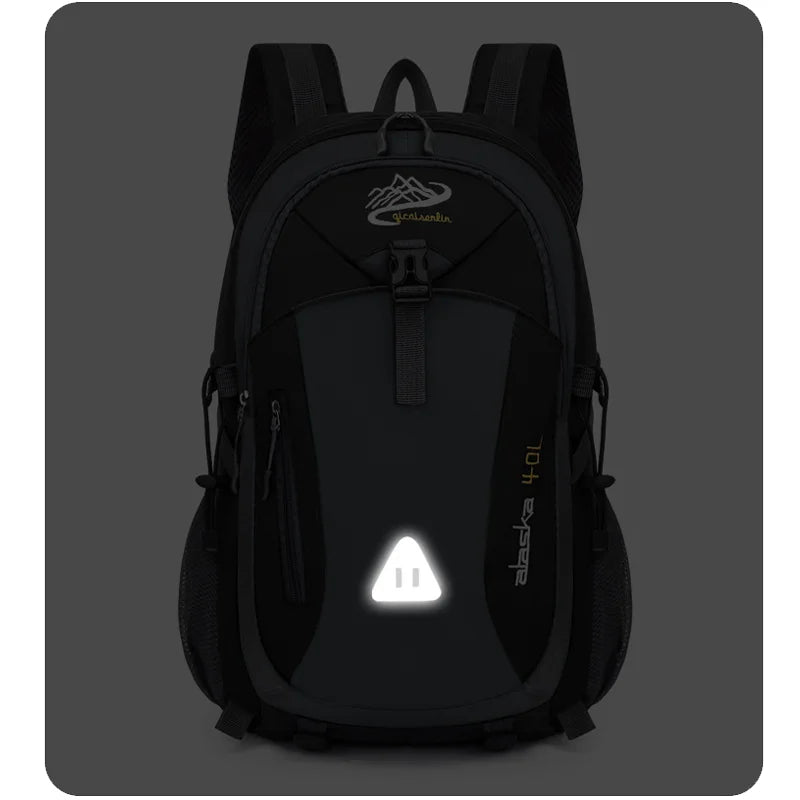 Green travel backpack for men and women, mountain hiking bag by Corporación Turística, compact and durable outdoor gear.