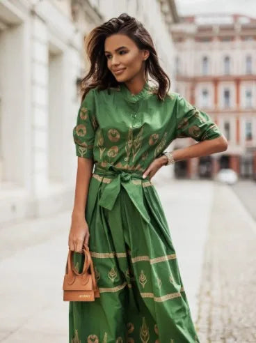 Green women's spring and autumn short-sleeve trendy blouse by Corporación Turística, shown in XXL size.