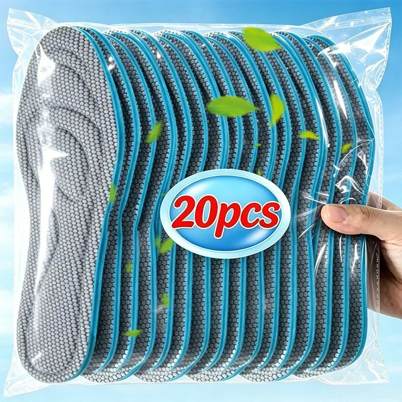 Set of 10 pairs of grey orthopedic foam insoles by Corporación Turística for comfortable shoe support and cushioning.