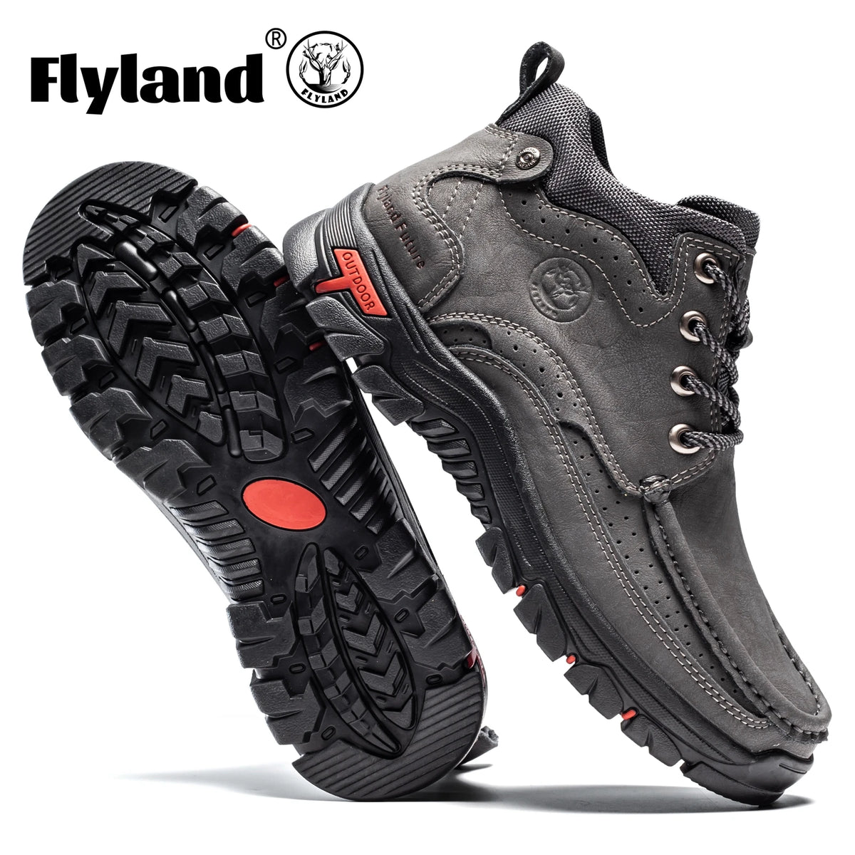 Grey FLYLAND Chukka boots for men, casual leather shoes from Corporación Turística featuring a classic ankle-high design.