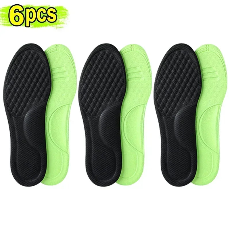 Pair of unisex viscoelastic foam orthopedic insoles in grey, designed for comfort and support, displayed in a set of five.