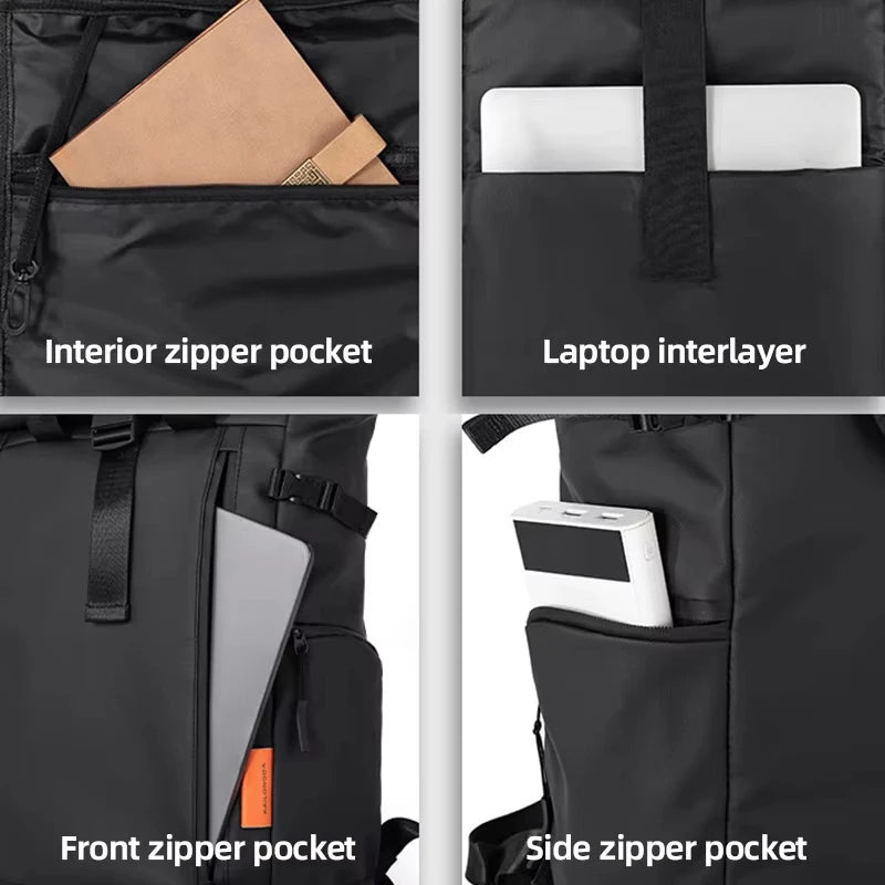 Grey camping travel bag for men by Corporación Turística, large hiking backpack with multiple compartments and sturdy straps.
