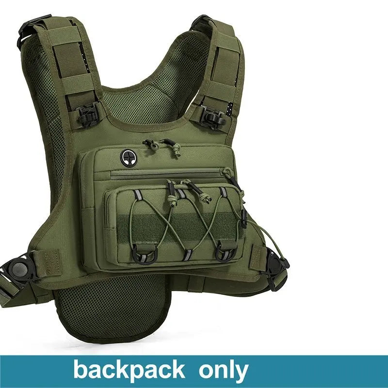 Grey camouflage hydration vest by Corporación Turística with adjustable straps, designed for running, cycling, and hiking.