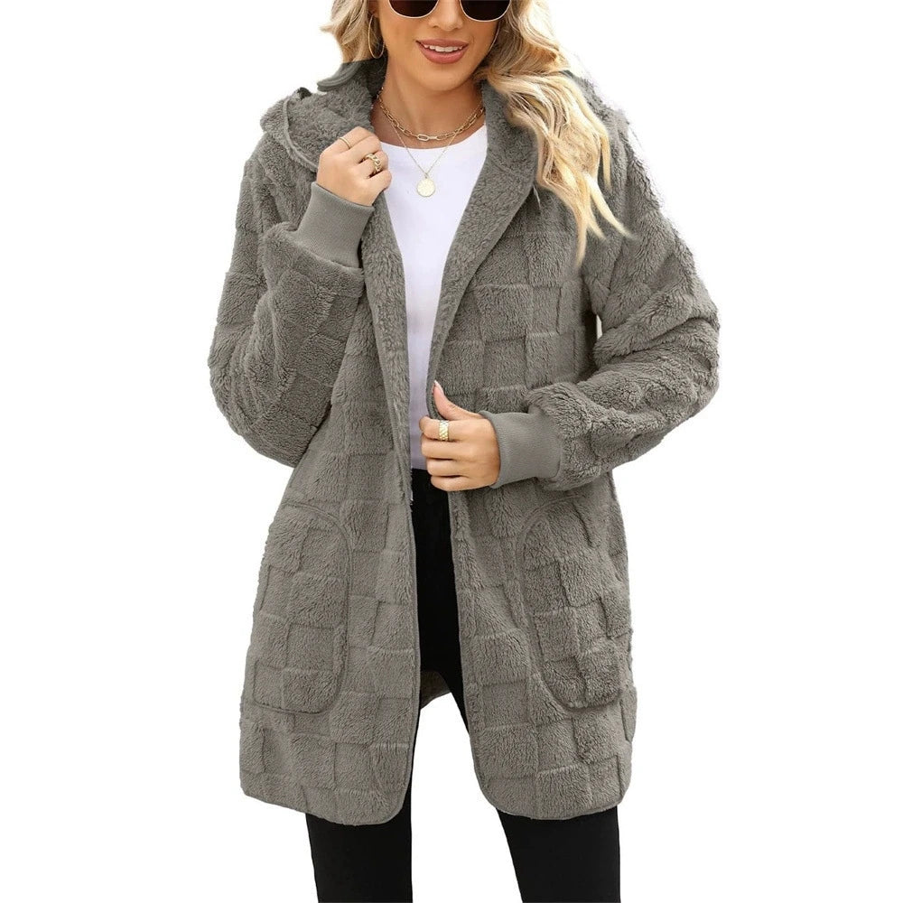 Gray velvet hoodie jacket for women by Corporación Turística, featuring a stylish design and comfortable fit.