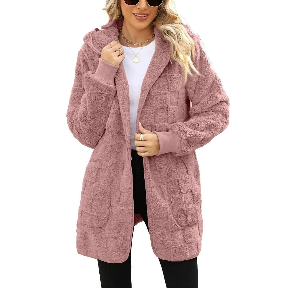 Gray velvet hoodie jacket for women, stylish and cozy, with a hood and relaxed fit, by Corporación Turística.