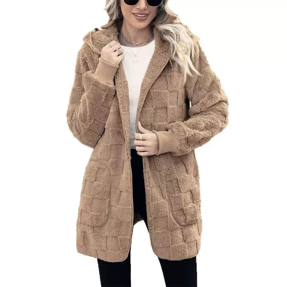 Gray velvet hoodie jacket for women by Corporación Turística, featuring a cozy hood and stylish fit.