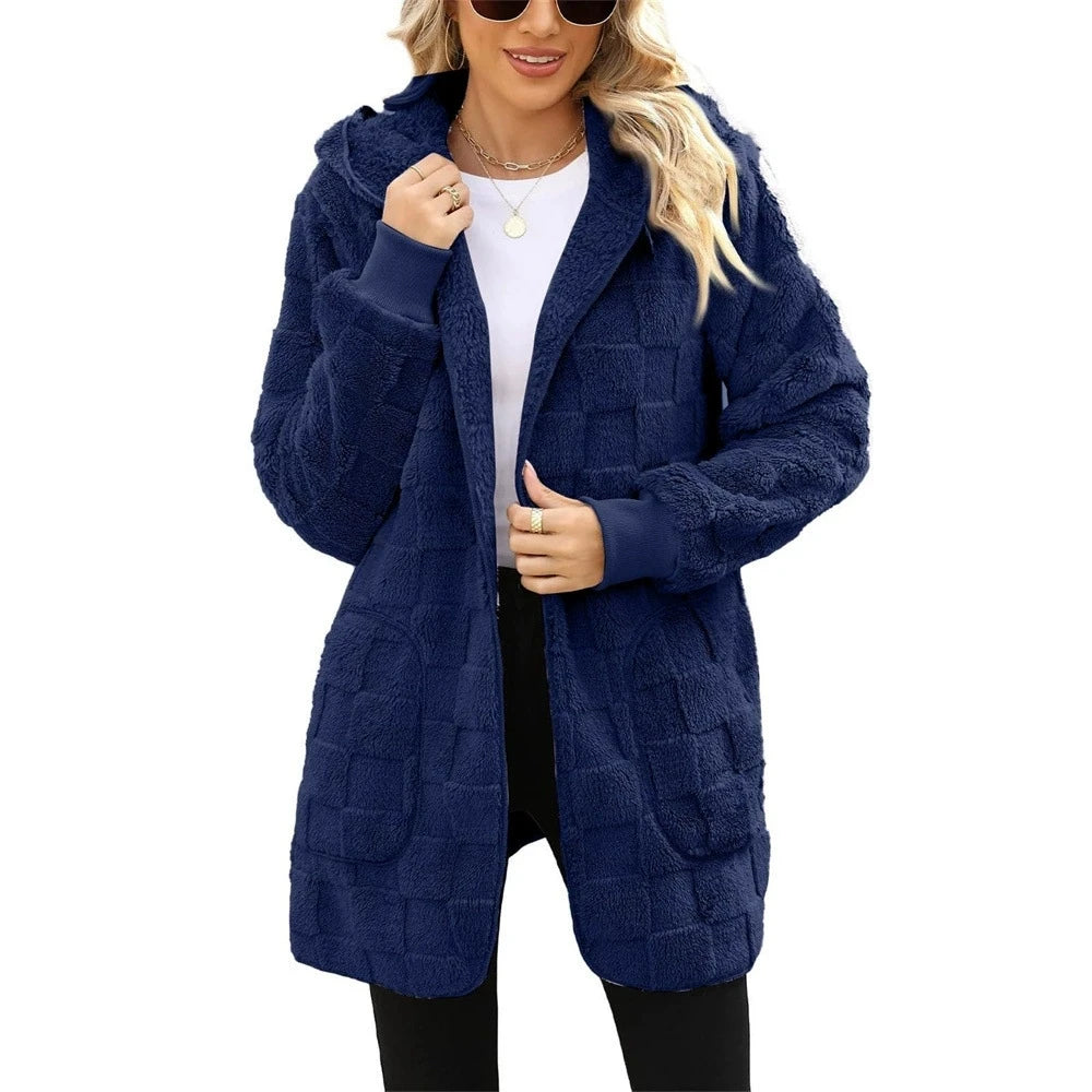 Gray velvet hoodie jacket for women with a relaxed fit, featuring a hood and stylish design by Corporación Turística.
