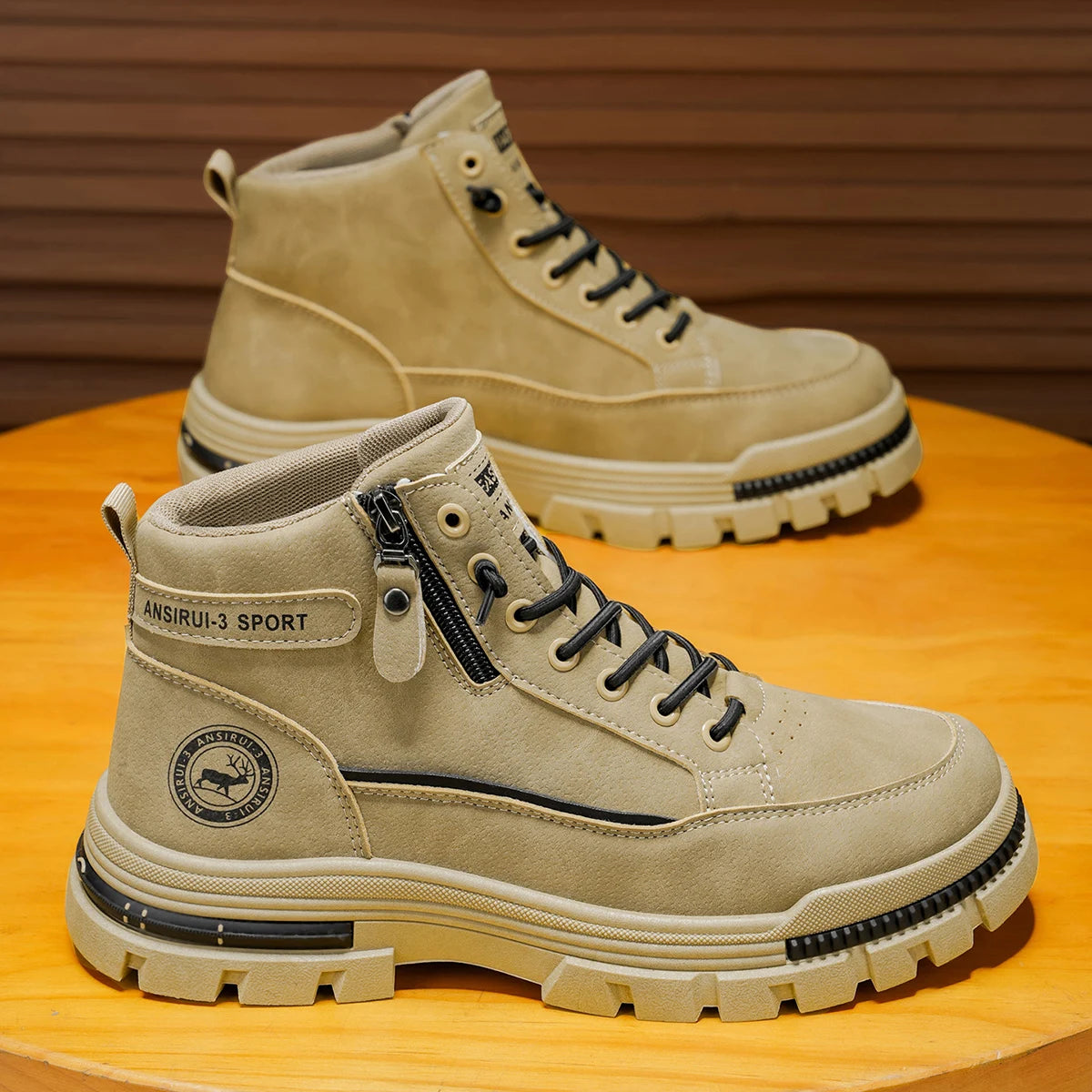 Gray high-calf denim boots for men by Corporación Turística, featuring a stylish and durable design.