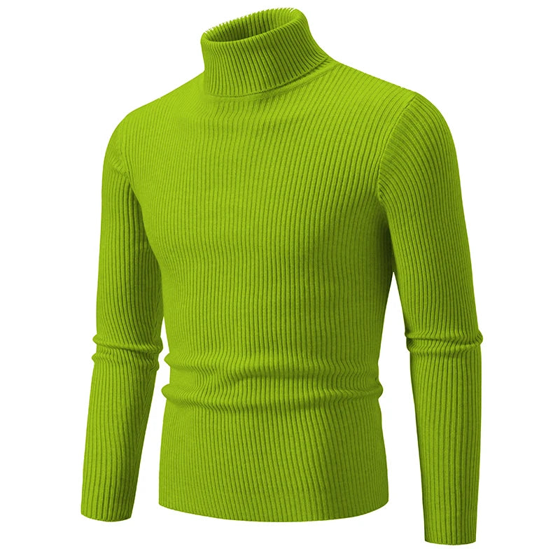 Dark gray men's autumn winter turtleneck sweater from Corporación Turística, close-up showing fitted design and soft knit fabric.
