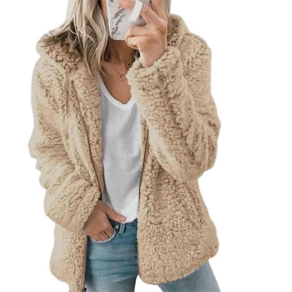 Dark gray velvet tweed hoodie jacket for women, featuring a cozy hood and stylish textured fabric by Corporación Turística.