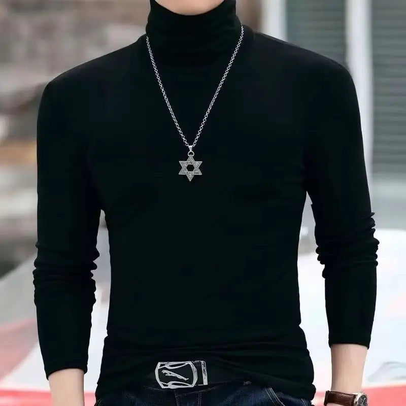 Male high-neck sweater from Corporación Turística, warm and fitted casual long-sleeve jumper for autumn and winter.