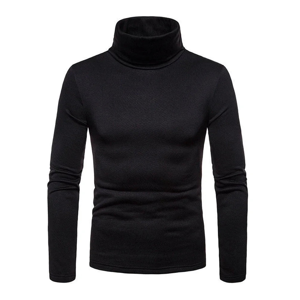 Men's black turtleneck sweater by Corporación Turística, casual thermal long-sleeve jumper, fitted and stretchy for fall and winter.