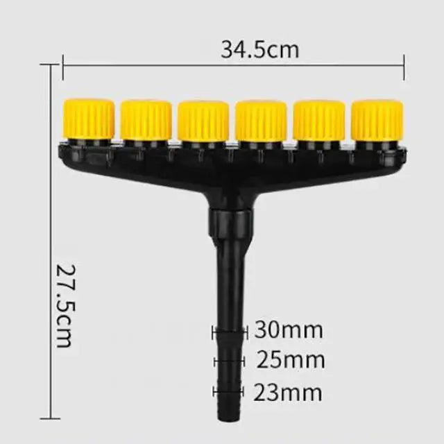 Adjustable garden and farm spray nozzles from Corporación Turística with three spray heads for efficient irrigation.