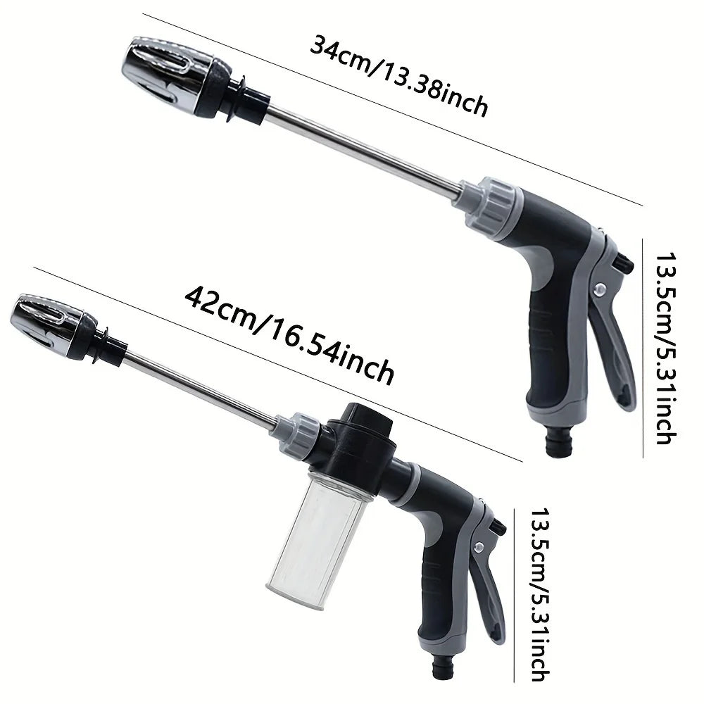 High-pressure water gun from Corporación Turística, ideal for car and garden cleaning, with a durable exterior and ergonomic design.