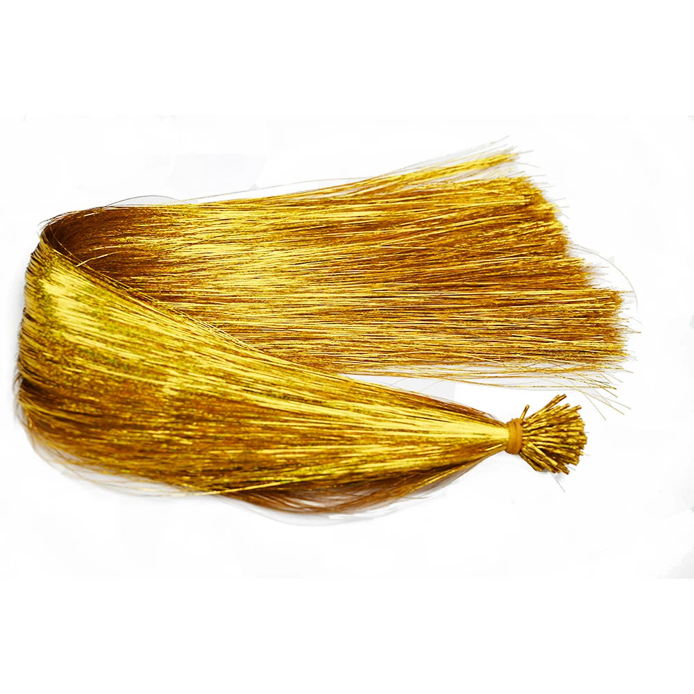 Pack of 50 I Tip hair extensions from Corporación Turística, 20-inch shiny, metallic gold hair extensions.
