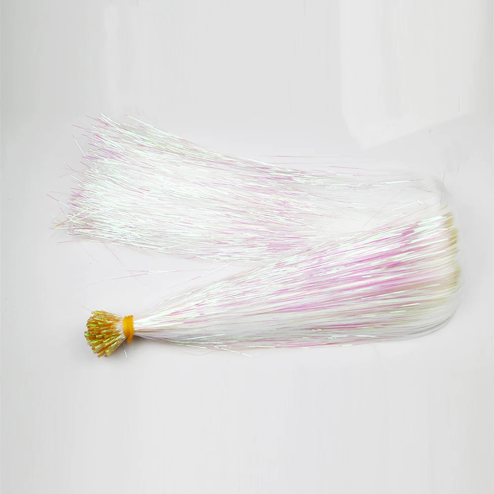 Pack of 50 glitter I Tip hair extensions by Corporación Turística, 20 inches long, with shiny, colorful hair strands.
